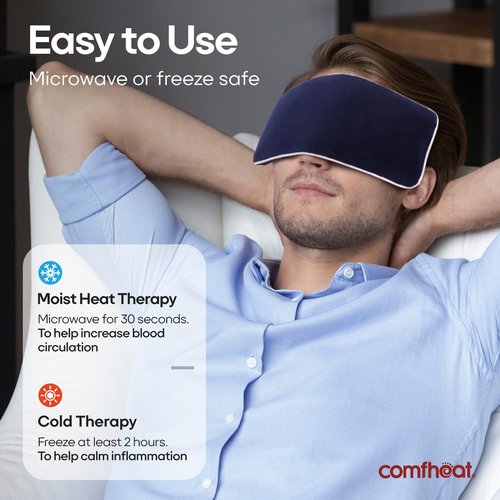 Comfheat Lavender Weighted Eye Pillow - Soft Plush Removable Cover, Moist Heat & Cold Therapy, Natural Aromatherapy Eye Compress Pillow for Relaxation, Yoga, Meditation, and Sleep, Navy Blue