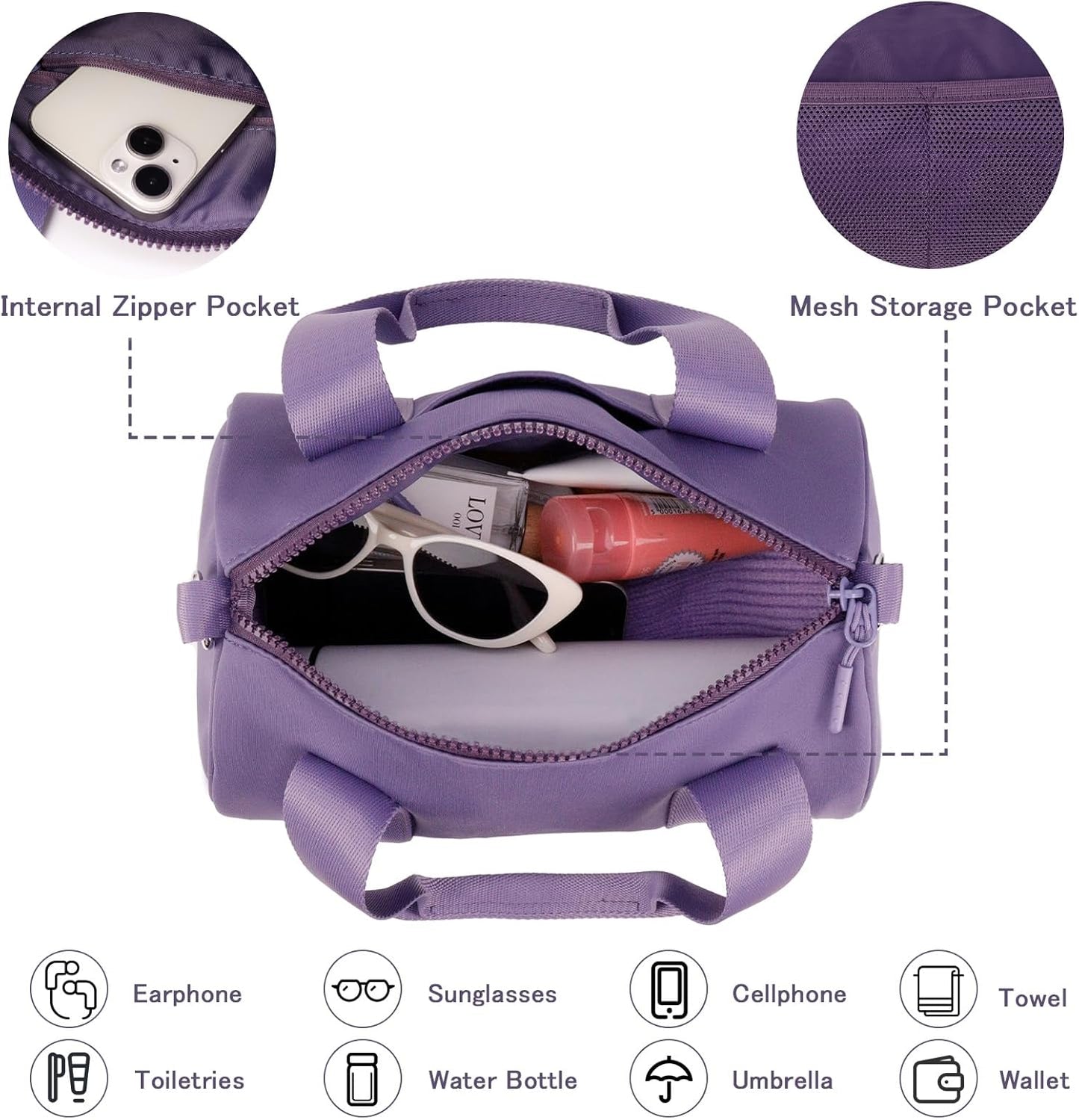 IBEE Small Gym Bag for Women Mini Duffel Bag for Travel Waterproof Workout Crossbody Bags Elastic Fabric Barrel Purse for Sports Fitness Yoga Cute Lightweight