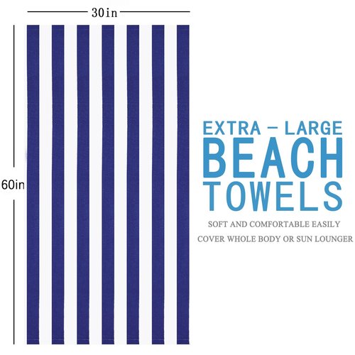 Oversized Striped Terry Beach Towel 60 * 30 in Soft Extra Large Big Pool Swim Towels for Adult XL Clearance Big Travel Blanket Cruise Vacation Accessories Essentials Lounge Chair Cover Navy Blue
