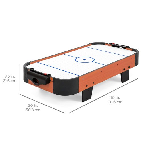 Best Choice Products 40in Portable Tabletop Air Hockey Arcade Table for Game Room w/ 100V Motor, Electric Fan, 2 Strikers, 2 Pucks - Light Brown