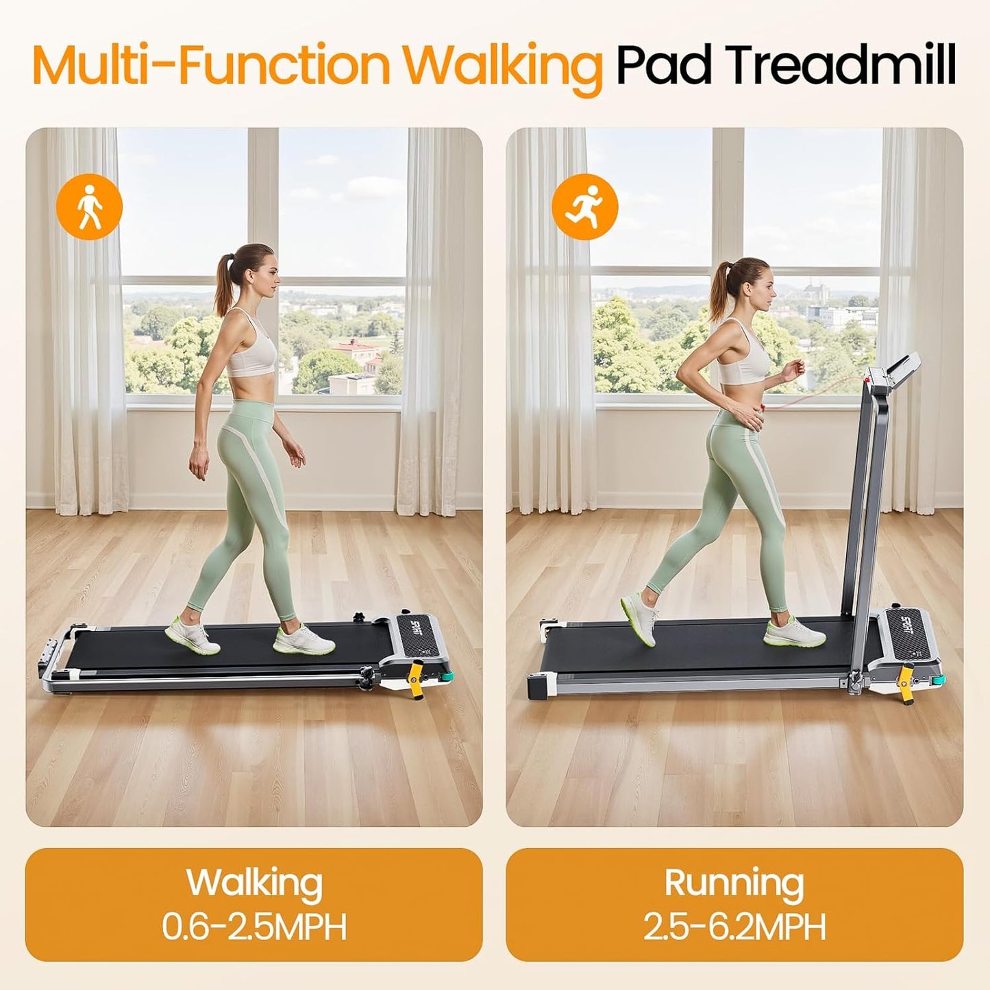 2 Side Walking Pad Treadmill with Incline Massage Function, 2 in 1 Under Desk Treadmills Walking Pad and Foot Massager for Home/Office, Portable Treadmill with Remote Control LED Display