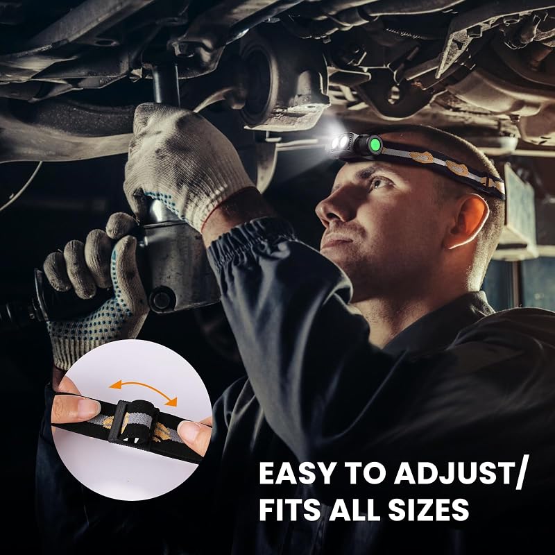 Rechargeable Headlamp with Dual Flood Beams, IPX6, USB-C, 5000K Neutral White, High CRI 90+ for Electricians & Mechanics