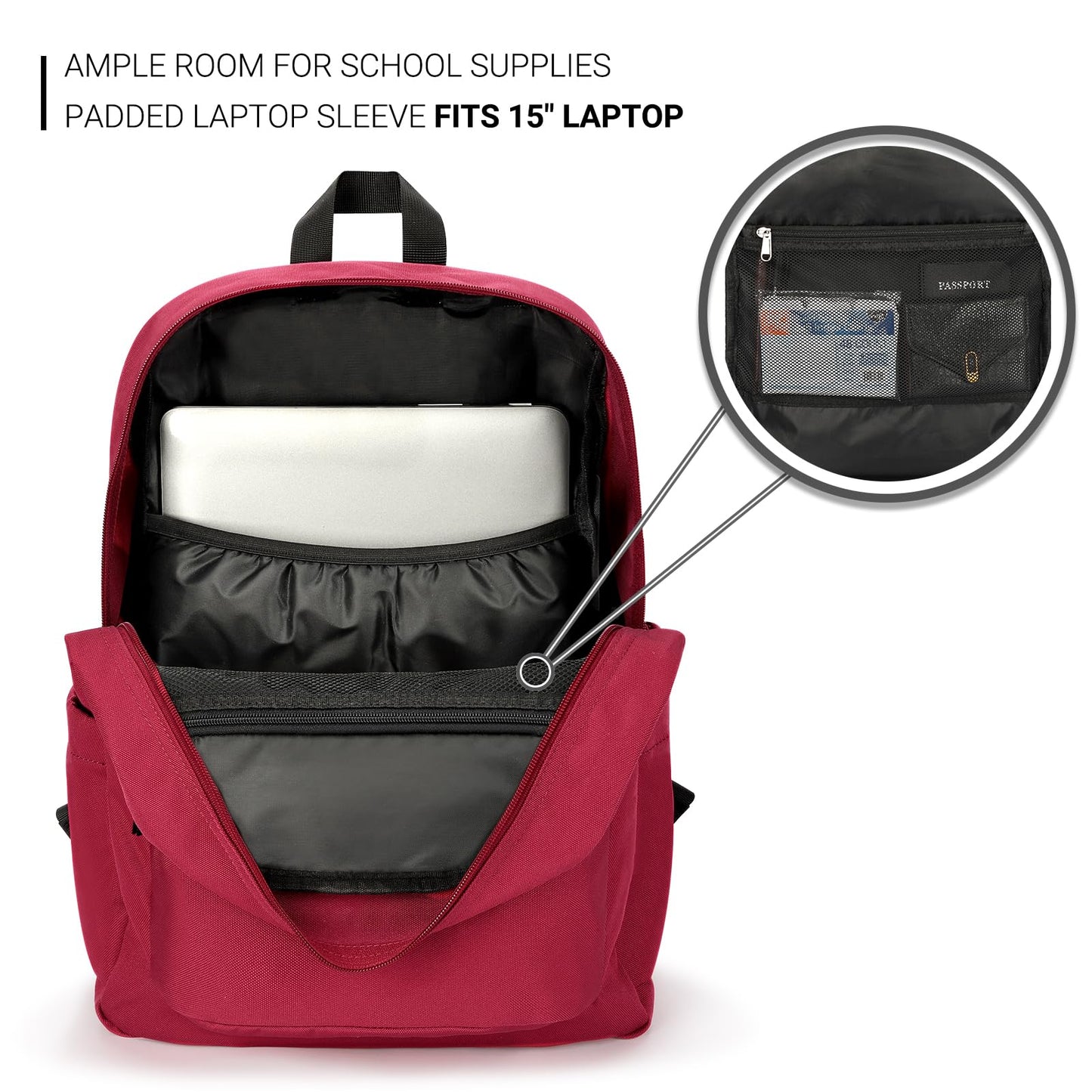 ZORFIN Black Backpack for School Work Travel: Water Resistant Backpacks for Men and Women - Lightweight Bookbag for Girls and Boys