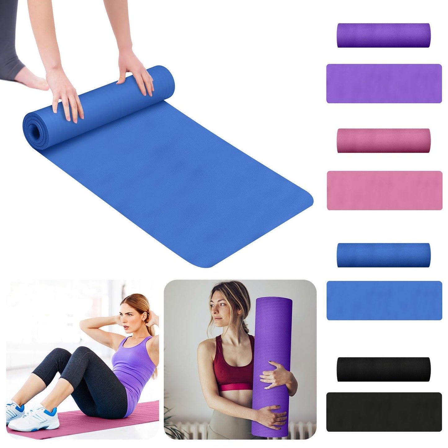 Yoga Mat with Strap 5mm Thick Non Slip Anti-Tear High Density Exercise Mat with Carrying Strap Hot Yoga Mat for Fitness, Home Yoga, Gym, Stretching, Workouts, Floor, Pilates