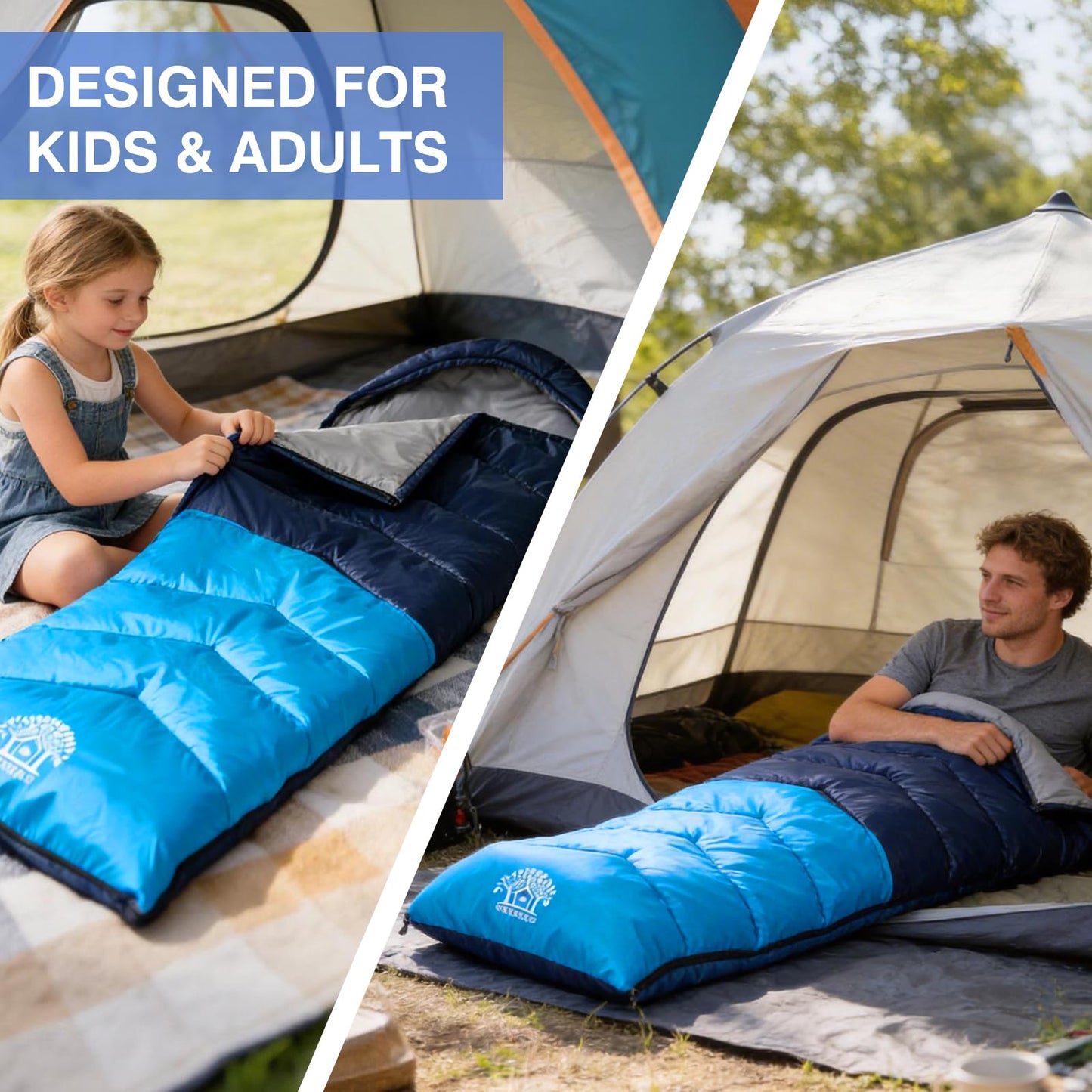 Flantree Sleeping Bags for Adults & Kids for Camping Hiking Trips Warm Cool Weather, Lightweight and Waterproof with Compression Bag, 3-4 Season Indoors Outdoors Activities