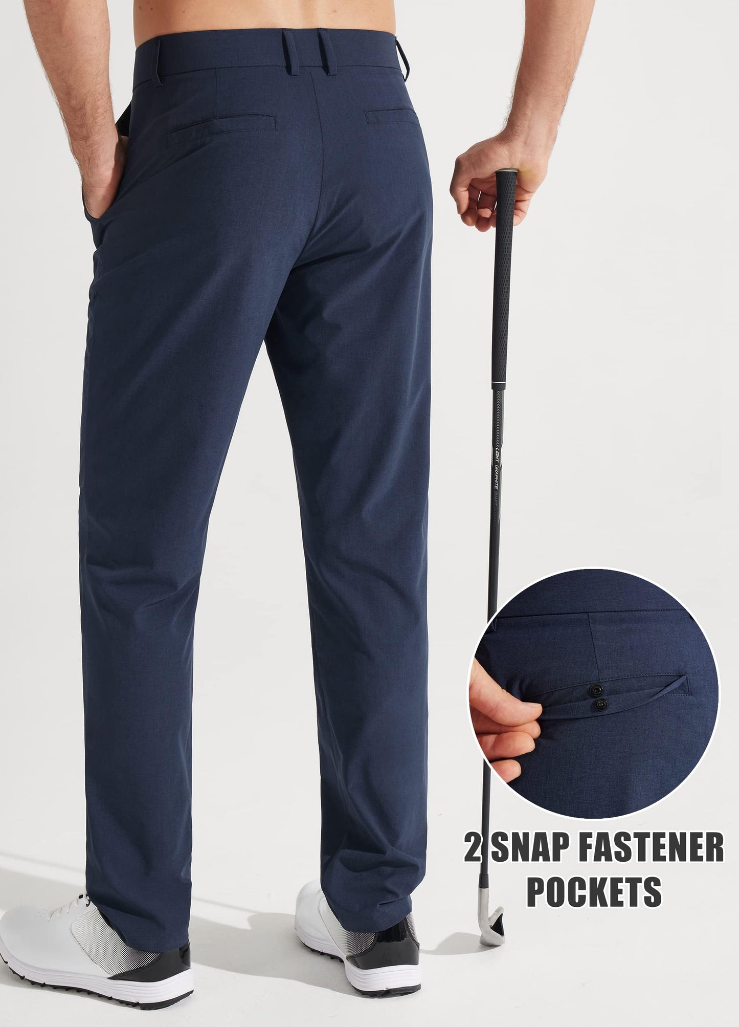 Libin Mens Golf Pants Stretch Work Dress Pants 30" Quick Dry Lightweight Business Casual Pant for Men Comfy Water Resistant, Navy Blue, 38W x 30L