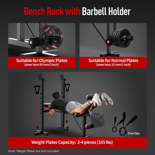 HARISON 6 in 1 Weight Bench Set with Leg Extension and Preacher Curl, 660LBS Workout Bench Press Rack for Home Gym with Resistance Bands