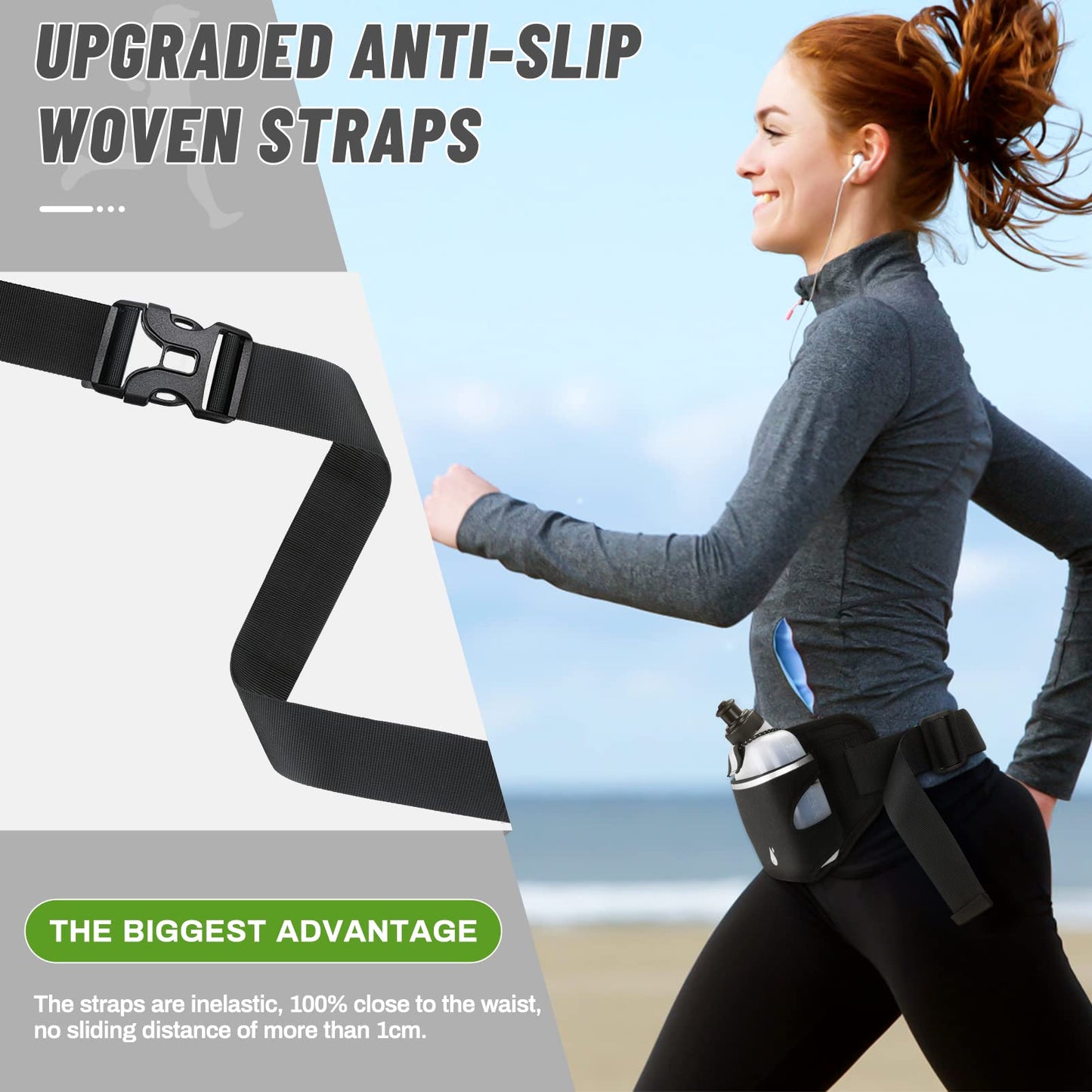 Hydration Running Belt with Water Bottles(2 x 300ML), Luckit Upgraded Nylon Webbing Running Waist Bag Reflective Bum Bag Adjustable Sports Waist Pouch for Marathon Running Hiking Camping Jogging