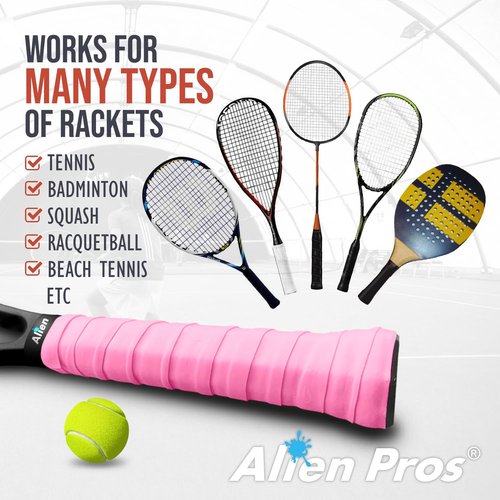 ALIEN PROS New Model M-Tac Tennis Racket Grip Tape (6 Grips) Tennis Overgrip Grip Tape Tennis Racket Tac Feel Tennis Grip – Wrap Your Racquet for High Performance (6 Grips) (Neon Pink)