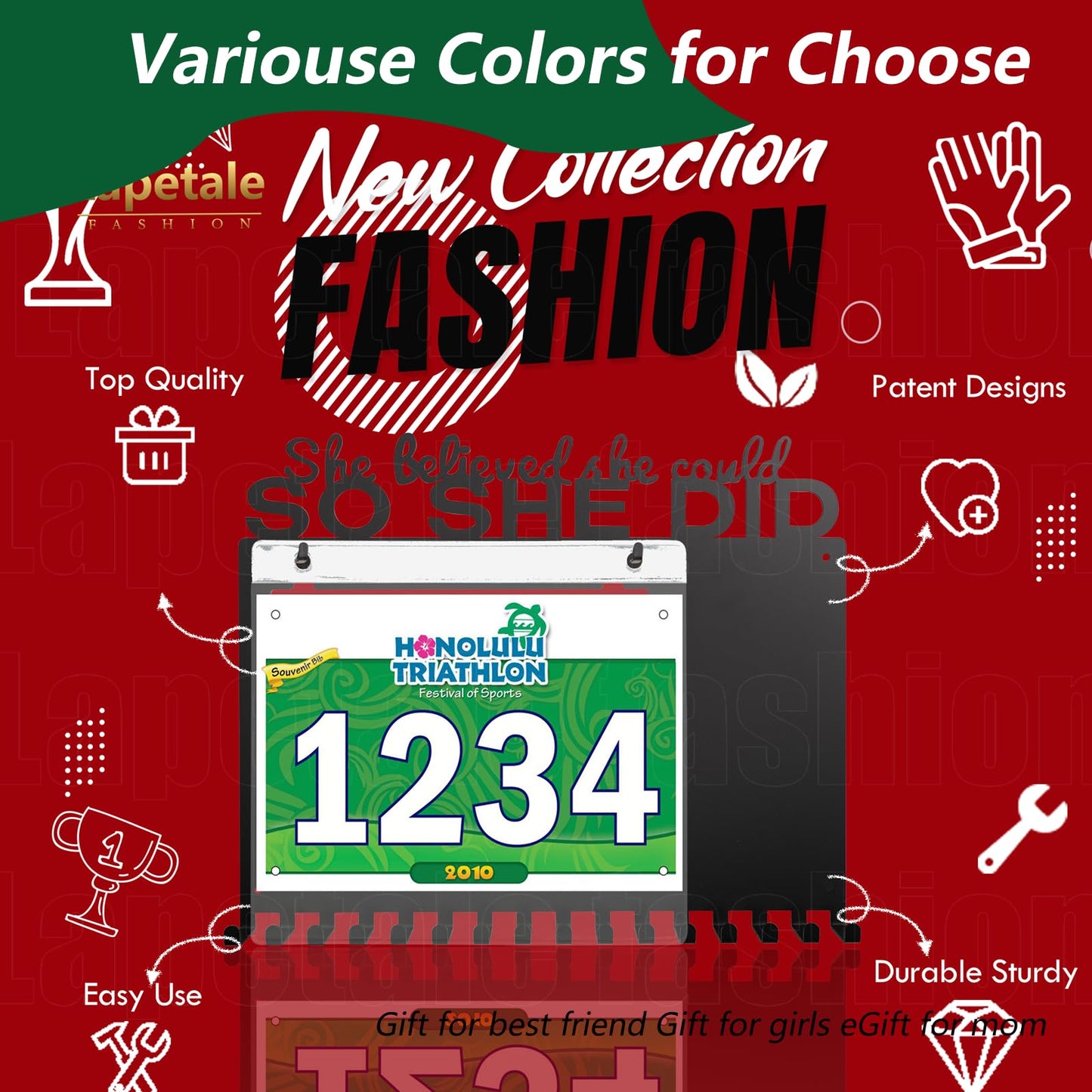 Lapetale Fashion She Believed She Could SO SHE DID Race Bib and Medal Display,Marathon Medal Display and Runner Medal Hanger Display,Bib Running Medal Display Gifts for Runners Athlete Luxurious