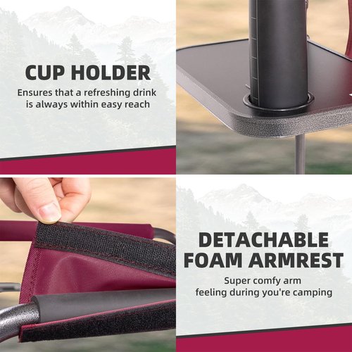 Foristrail Director Camping Chair with Cooler Bag & Foldable Side Tray - 400lbs Heavy Duty Outdoor Folding Lawn Chair, Portable Camp Chair for Backyard, Fishing, Beach (Wine Red)