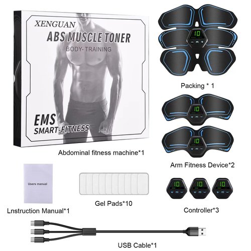 Ab Muscle Toner & Trainer ??EMS Muscle Fitness Device with LCD Screen ??USB Rechargeable Core Workout Gear for Abs, Arms & Legs