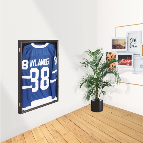Jersey Display Case Frame Large Sport Shadow Box Pro 98% UV Protection for Baseball Basketball Football Soccer Hockey Memorabilia T-Shirt Uniform (Black Finish)