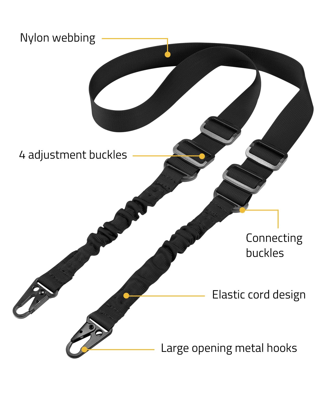 CVLIFE Two Points Sling with Length Adjuster Traditional Sling with Metal Hook for Outdoors Black