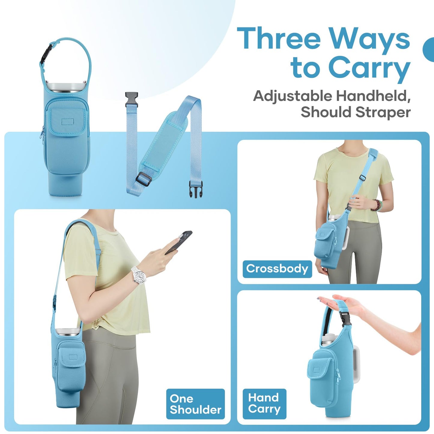 Bufilea Carrier Bag with Phone Holder Pockets for Stanley 40/30oz Tumbler with Handle, Insulated Neoprene Crossbody Bag Cup Holder w/Shoulder & Handheld Straps Fits Stanley Cup Accessories