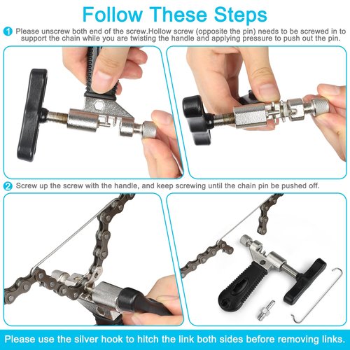 A AKRAF Bicycle Chain Repair Tool Kit with Bike Link Plier, Chain Breaker Splitter Tool, Chain Wear Indicator Checker, 3 Pairs Bicycle Missing Links, Chain Master Link Remover and Connector