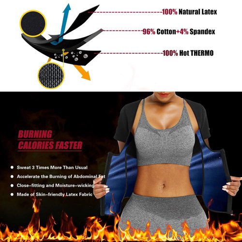 REMEBSWEAT Sauna Suit Shirt Waist Trainer For Women workout Set Short Sleeve,L