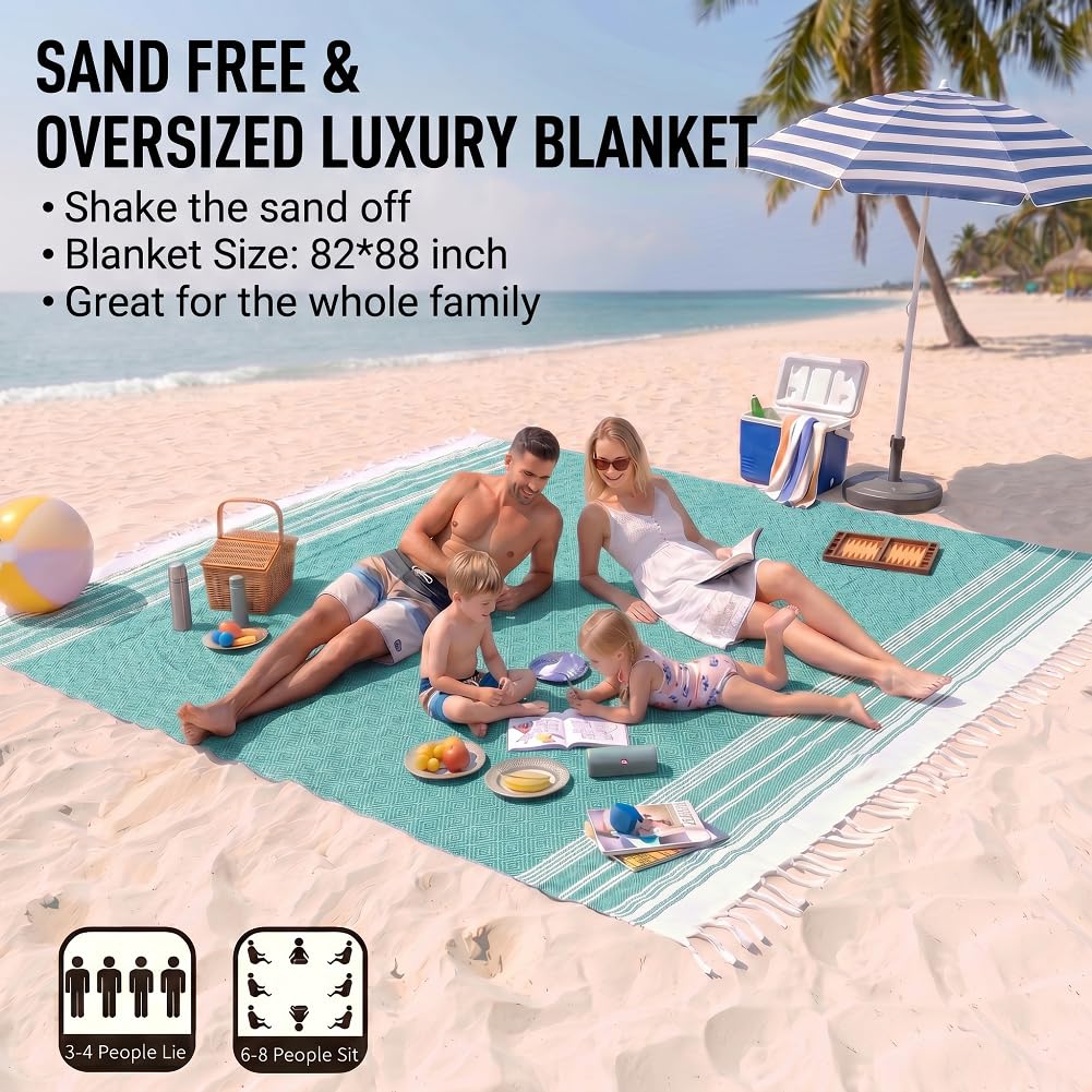 Yongoes Oversized Turkish Beach Towel Blanket Cotton Giant XL Sandproof Towels Huge Linen XXL Extra Large Big Throw Quilt Blankets for Adults Cloud Travel Camping Glamping Accessories Essentials