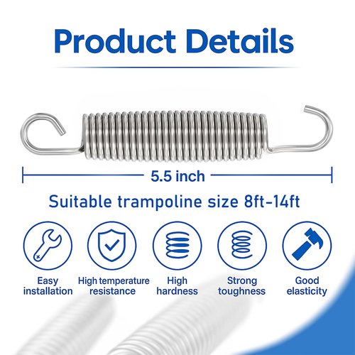 SAEEPABUL Heavy Duty Trampoline Springs Replacement, 5.5 Inch Stainless Steel Universal Spring Kit, Includes Installation Tool and 16-Pack Accessories