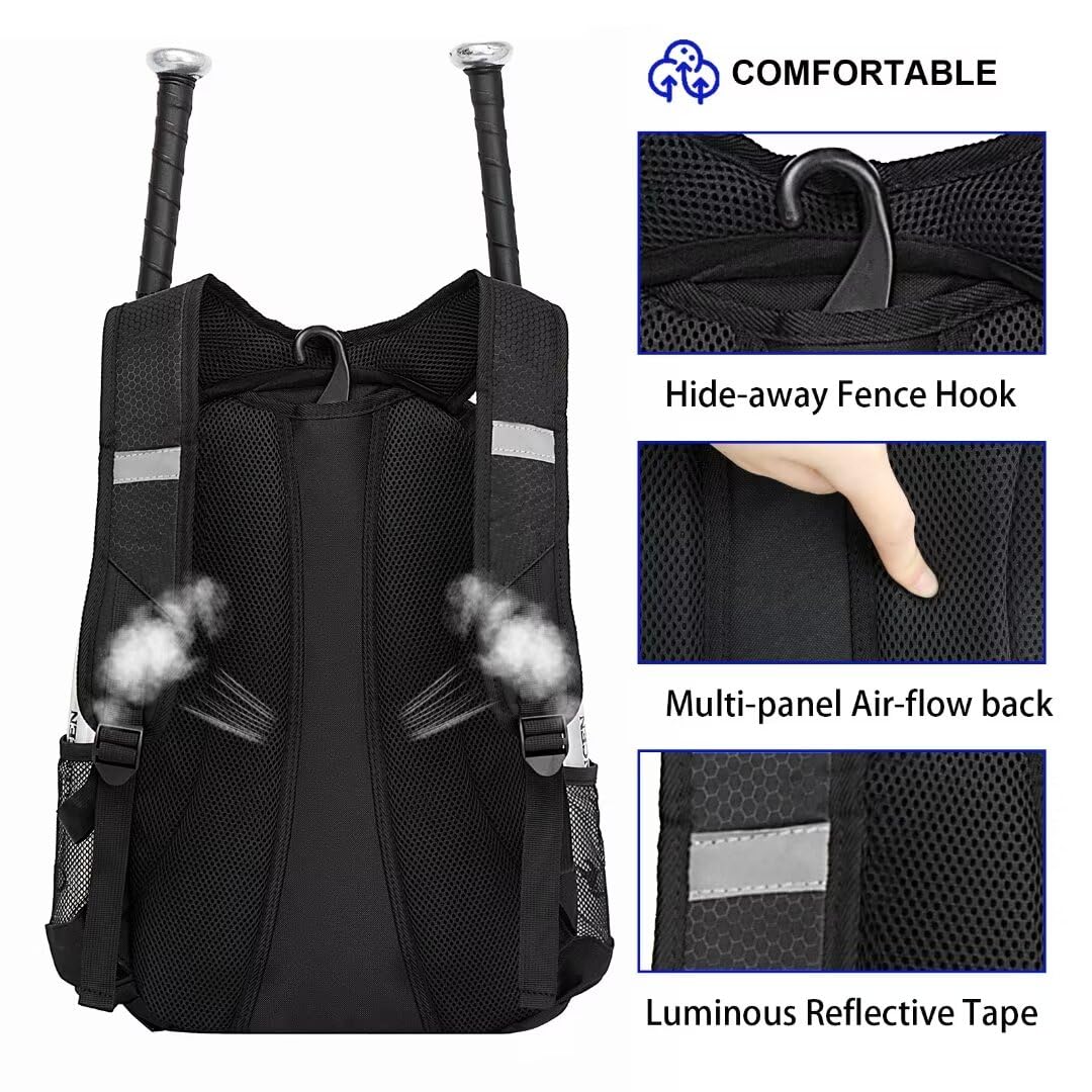 DAFISKY Baseball Bag Softball Backpack - Youth Adult T Ball Bat Equipment Bag with Bat Helmet Holders, Shoe Compartment