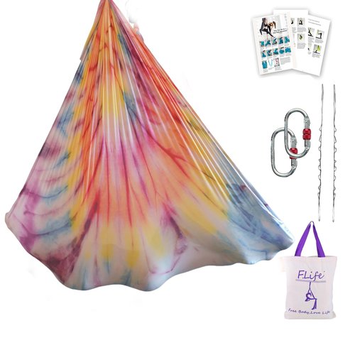 F.Life Aerial Yoga Hammock 5.5 yards Premium Aerial Silk Fabric Yoga Swing for Antigravity Yoga Inversion Include Daisy Chain,Carabiner and Pose Guide (Mandala)