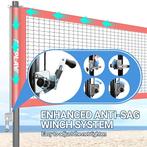 FITPLAY Professional Volleyball Net Set with Anti-Sag System,3 Height Adjustable Steel Poles,PU Volleyball,Pump,Boundary Line and Waterproof CarryBag for Outdoor,Backyard,Beach
