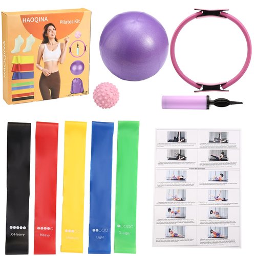 ywduoying 15 PCS Pilates Essential Kit for Women Pilates Ring Ball Resistance Bands Exercise Equipment for Home Workouts (Pink)