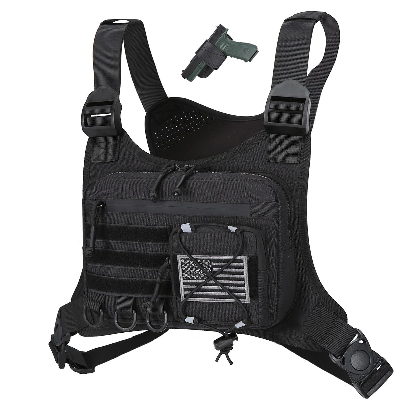 koculemi Outdoor Sports Chest Bag for Men, Concealed Chest Vest Holster Fits Most Pistols, Adjustable Anti-Theft EDC Travel Chest Pack for Running, Hiking, Motorcycle Ride, Workouts (Black)