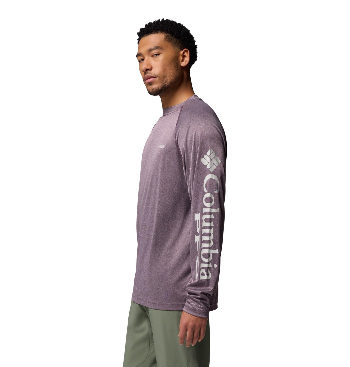 Columbia Men's PFG Terminal Tackle Long Sleeve Fishing Shirt, Dusty Purple Heather/Cool Grey Logo, X-Small