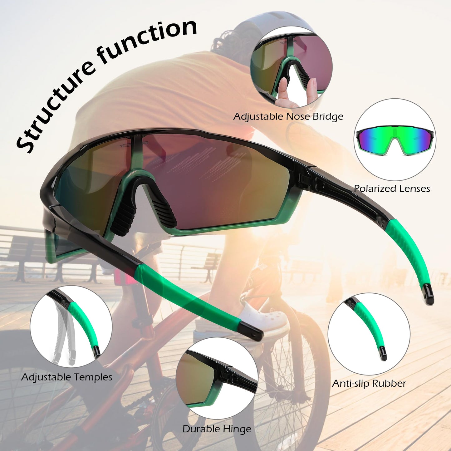 FEISEDY Kids Teens Baseball Polarized Sunglasses Lightweight TR90 Frame UV400 Sports Cycling Shades for Boys Girls B0186