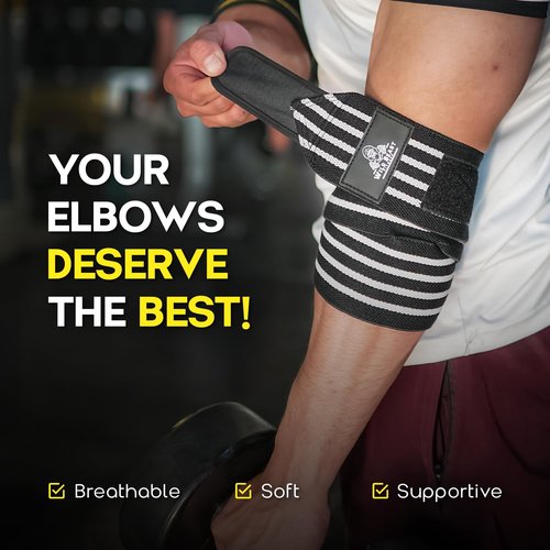 Elbow Wraps for Weightlifting (Pair), Stretchable 41" Elbow Compression Strap, Weightlifting Straps for Bench Press, Strength Training & Fitness Support, Elbows Straps for Golfer's Elbows & Tendonitis