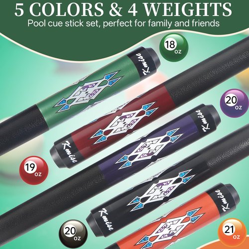 Kmise Pool Stick Set of 5, 58 Inch Pool Cue Stick,Snooker Play Billiard Pool Sticks for Men Professional,17oz 18oz Pool Stick for Bar House Pool Table Sports