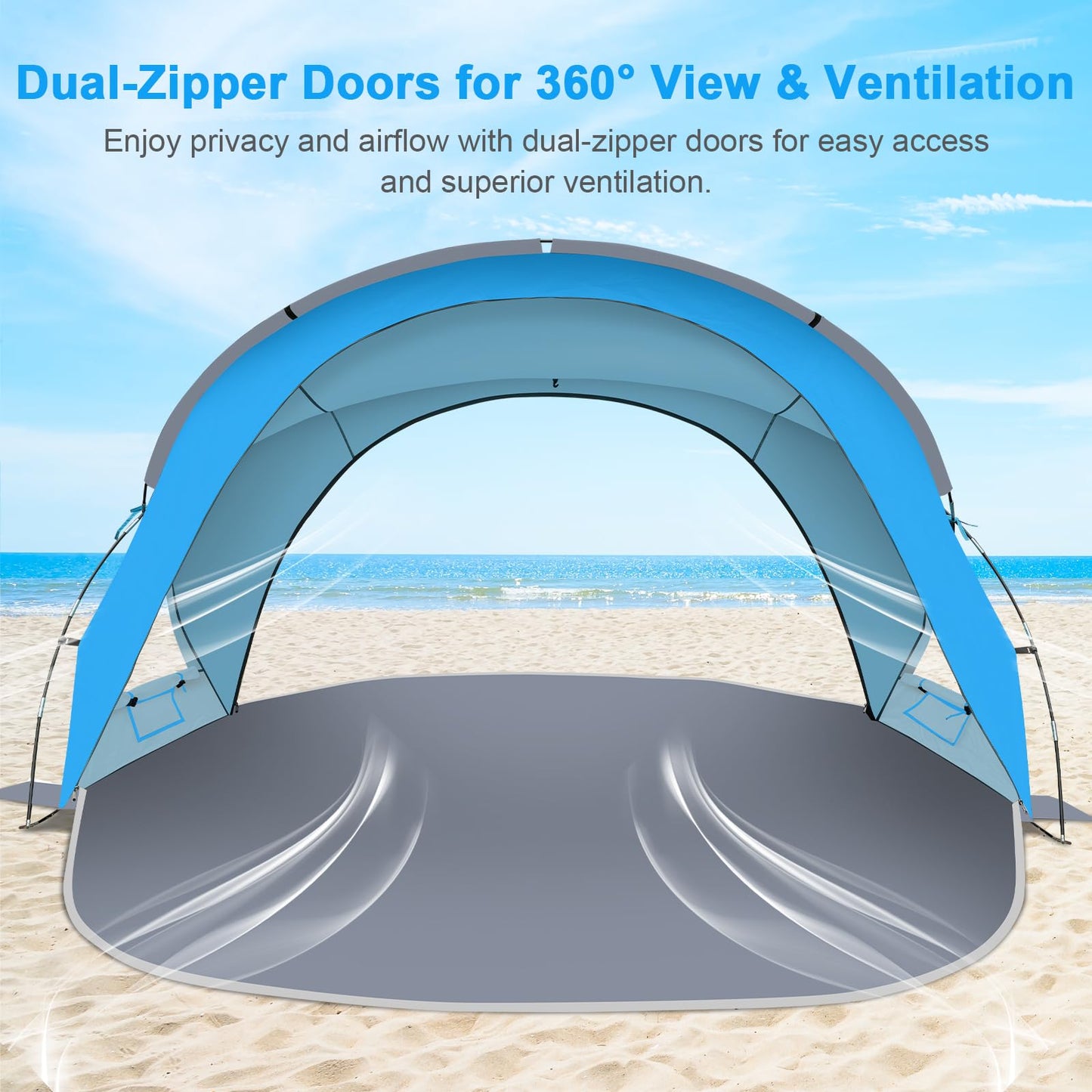 Gorich Beach Tent Sun Shelter with UPF50+ UV Protection for 1-2/3/4-5/6-7 Person, Lightweight & Portable Beach Shade Canopy with 2 Zippered Doors, Easy Setup Family Beach Umbrella
