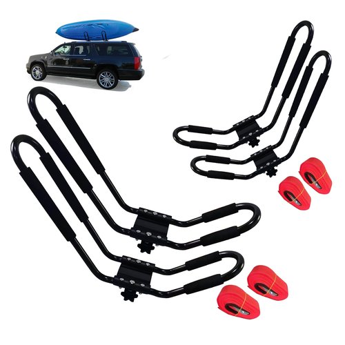 FDB J Cross Bar 2 Pairs = 4 PCS Universal Kayak Canoe Top Mount Carrier Roof Rack Boat SUV Truck Van Car with 4 pcs Tie Down Straps