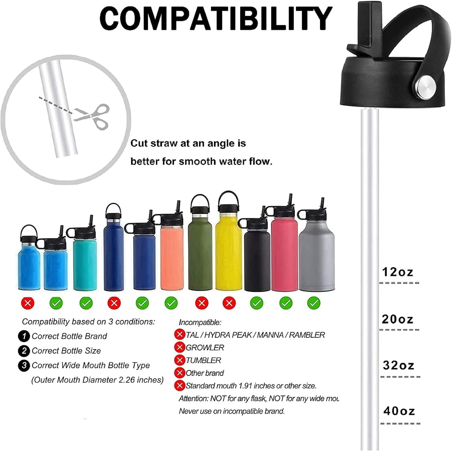 LLCJYYCY Lids with Straw for Hydroflask Wide Mouth 20 32 40 oz, Flex Straw Lid Fit for Hydro Flask Sports Water Bottles, Flexible Handle Replacement Lid(2 Pcs Bright Orange)