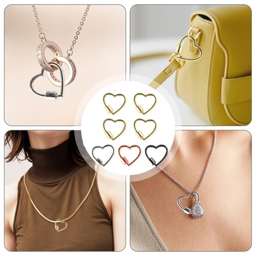 7pcs Heart Carabiner,Metal Screw Carabiner, Heart Shaped Key Ring,Strong and Durable,Not Easy to Fade,Suitable for Camping,Hiking,Fishing Trips(Gold*4+Silver*1+Rose Gold*1+Black*1)