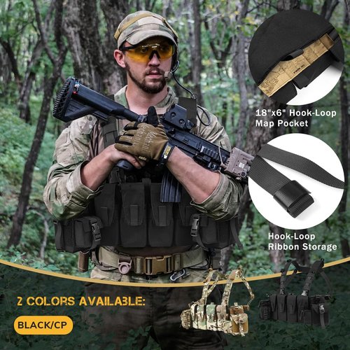 VOTAGOO Tactical Chest Rig with 5.56/7.62 Magazine Pouches MOLLE System, 500D Nylon Tactical Vest for Hunting Airsoft Outdoor（Black）