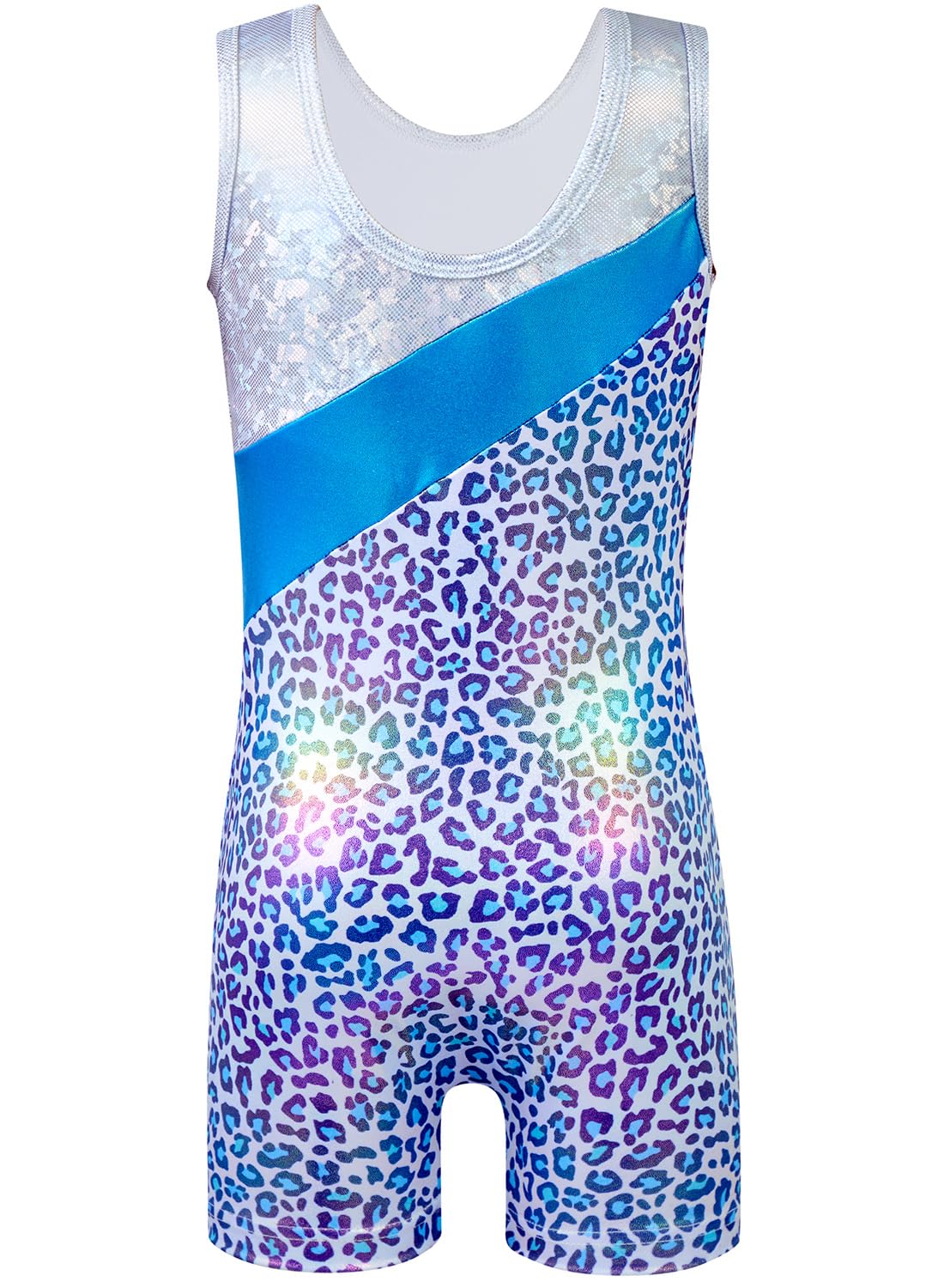 HOZIY Leotards for Girls Gymnastics Size 10-12 Years Blue Leopard White Blue Stripe Spliced Tumbling Outfits Biketard Practice Ropa De Niña Para Gimnasia Suit