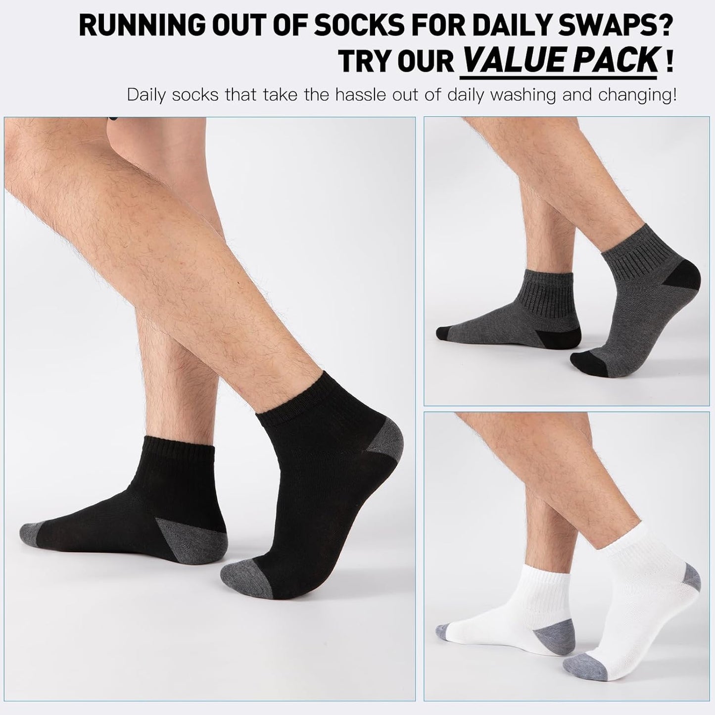 20 Pack 3 Styles Men's/Women's Mini Crew Ankle Socks Quarter Bulk - Breathable Thin Athletic Socks, Fits Shoe Size 8-11