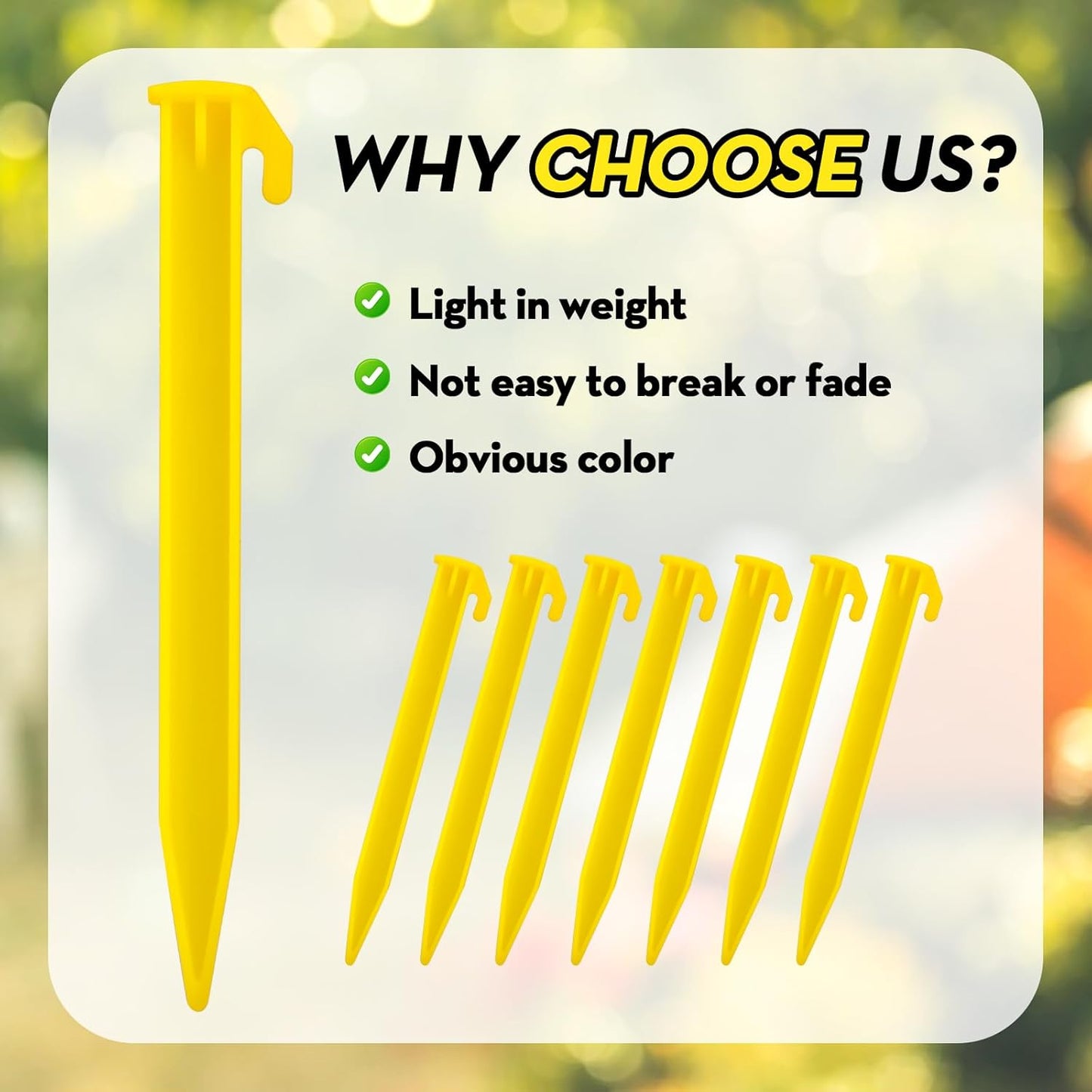16 PCS Plastic Tent Stakes,5.7 Inch Pegs Serrated Edges Heavy Duty Canopy Anchoring Pegs for Outdoor Lawn Beach Garden Decoration and Fixation(Yellow)