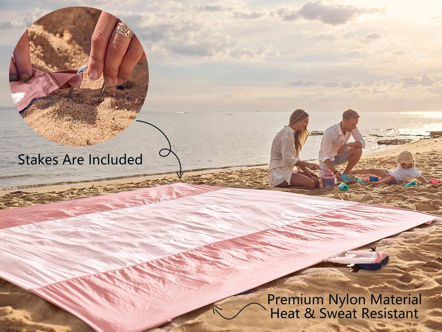 WEKAPO Beach Blanket Sandproof Waterproof, Extra Large Beach Mat, Oversized & Compact Sand Free, Quick Drying Beach Essentials for Vacation, Cruise, Picnic & Camping with Stakes (Pink, 9x10 FT)