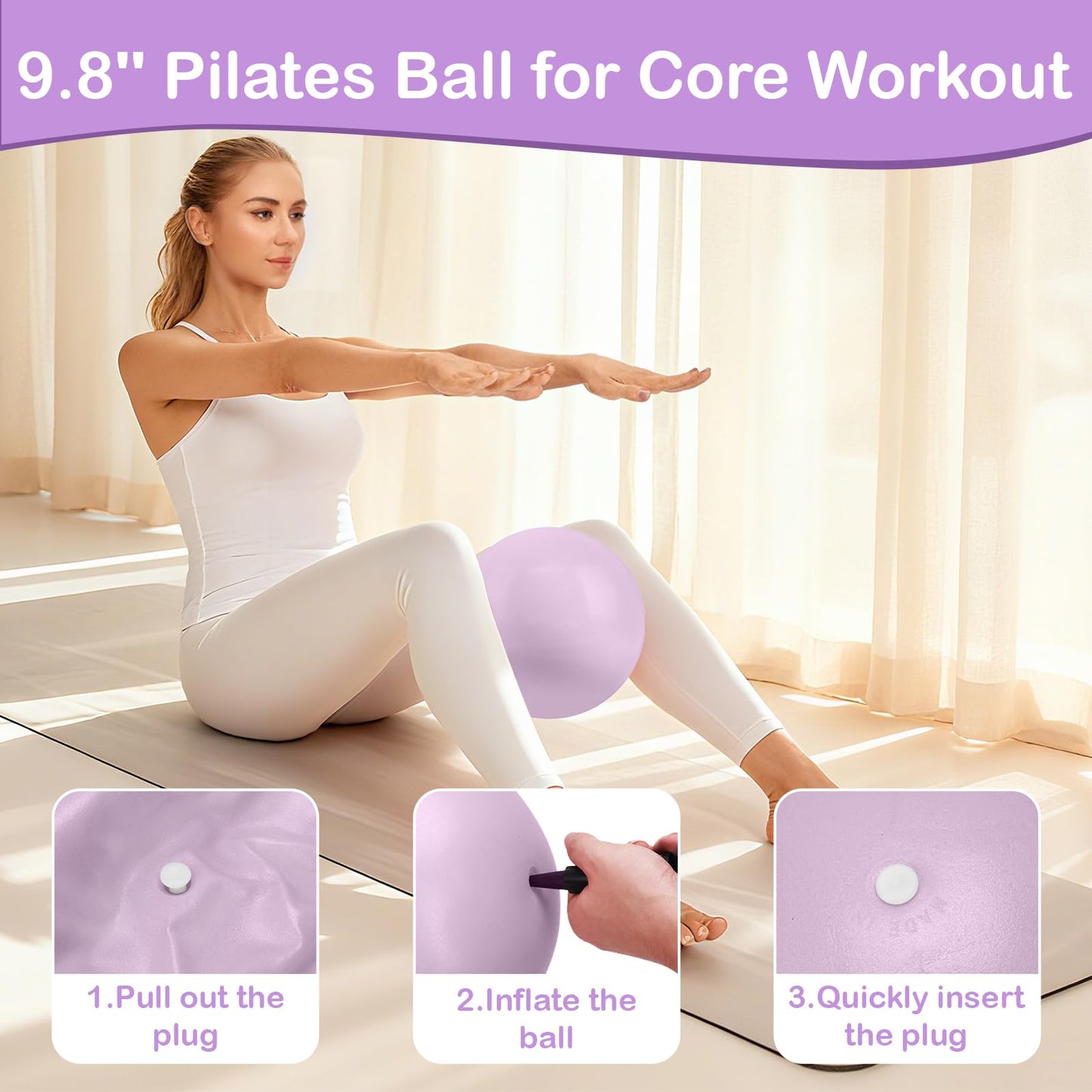 Hoedia Pilates Kit for Women, Pilates Equipment Ring and Ball Set, Purple