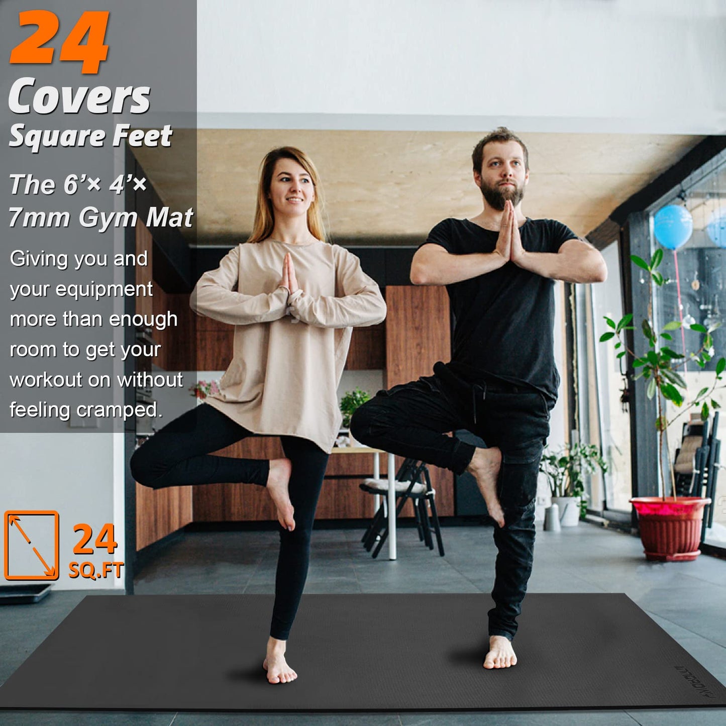 Large Exercise Mat 8'x5'|12'x6' Workout Mat for Home Gym Mats Exercise Heavy Duty Gym Flooring Fitness Mat Large Yoga Mat Cardio Mat for Weightlifting, Jump Rope, MMA, Shoe-Friendly (Black6'x4')