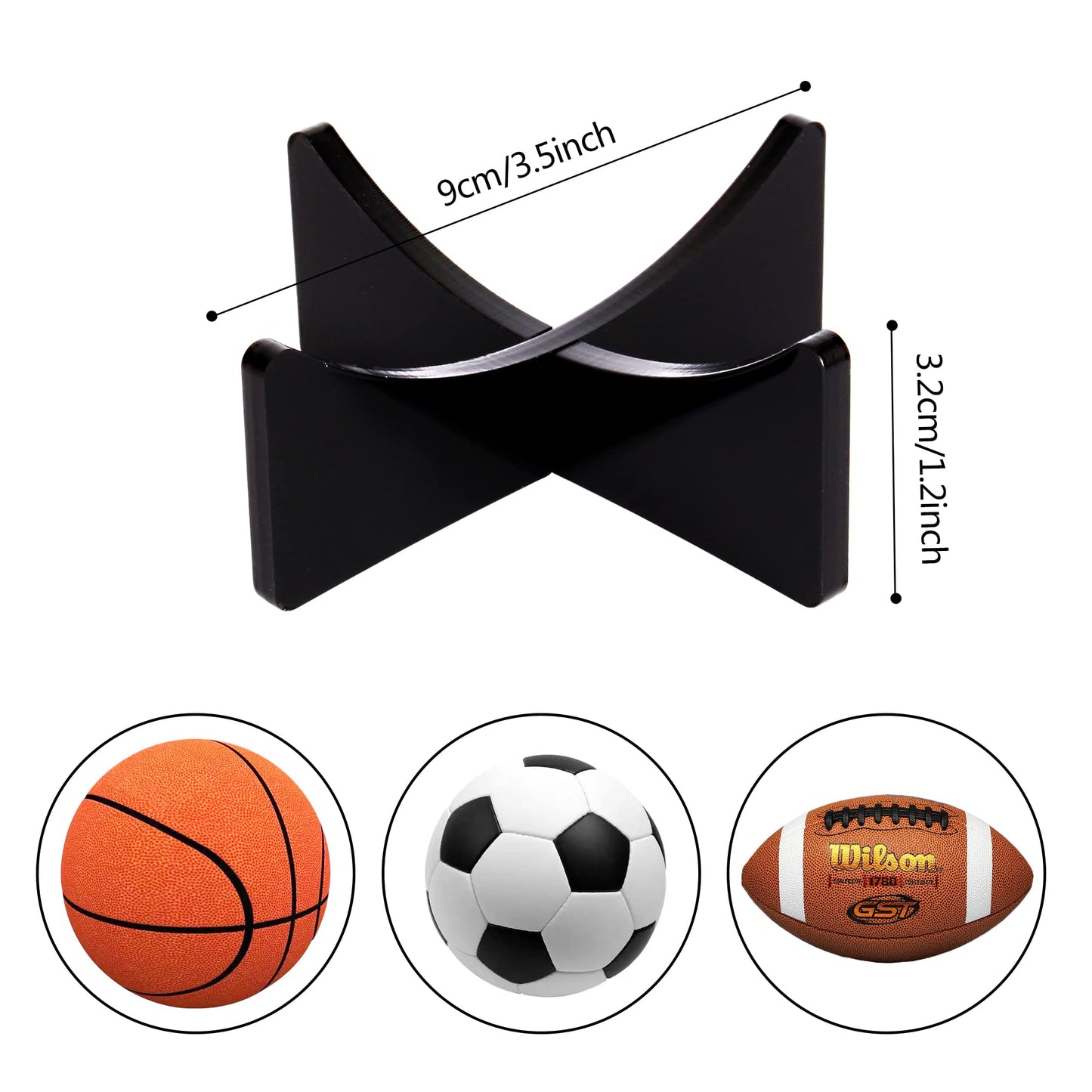 Acrylic Ball Stand Holder Display Stand for Football Basketball Soccer, Volleyball Rugby Sports Ball Storage Rack, Trophy Autograph Memorabilia Display Cases (3.54x1.3 inch, Black)