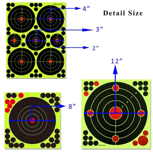 GearOZ Splatter Shooting Targets Stickers, 20PCS & 4 Styles Adhesive Reactive Target Paper with Yellow Splatter Impact for BB Pellet Airsoft Guns Silhouette Targets Bull's-Eye Target