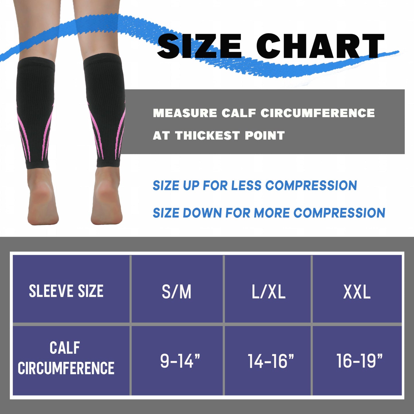 Keskale Calf Compression Sleeves for Men & Women (20-30 mmHg), Leg compression Sleeve Footless Compression Socks for Running, Varicose Veins & Shin Splint Relief, Blue, L/XL