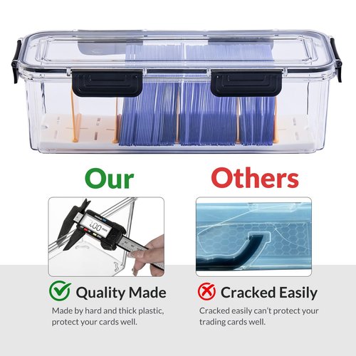 DEEIF Toploader Storage Box, Trading Card Storage Box with 5 Dividers, Hard Plastic TCG Card Storage Box for Top Loaders, Large for 165 Toploaders 650 Cards (2 Pack)
