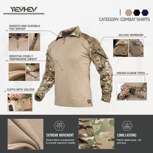 YEVHEV G3 Camouflage Shirt with Elbow Pads for Men Tactical Hunting Uniform Paintball Gear