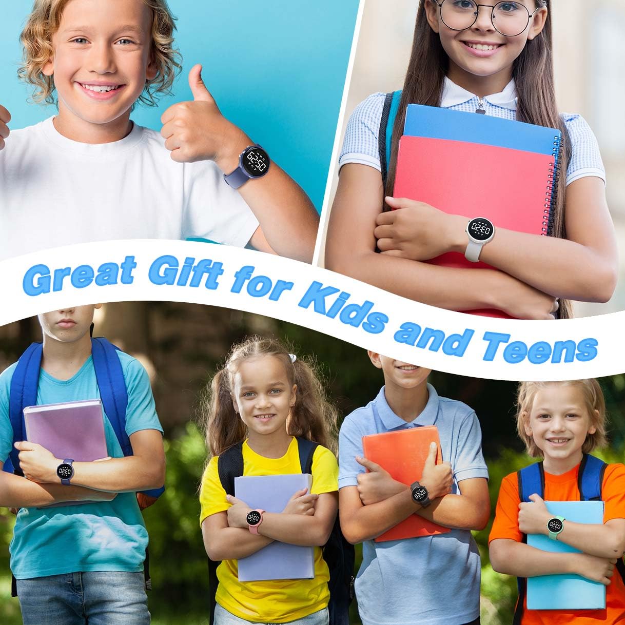 Focwony Kids Fitness Tracker Watch, Digital Steps Counter, Boys Girls Waterproof Wristwatch with Step Counting/Distance/Calories/Stopwatch/Alarm Clock, Great Xmas Gift for Children (White)