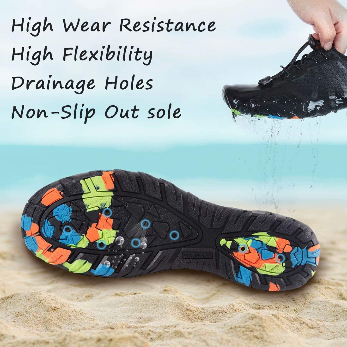 YALOX Water Shoes Men's Women's Swim Shoes Outdoor Beach Barefoot Quick-Dry Aqua Pool Socks Swimming Yoga Surfing Exercise(8080-Black,40EU)